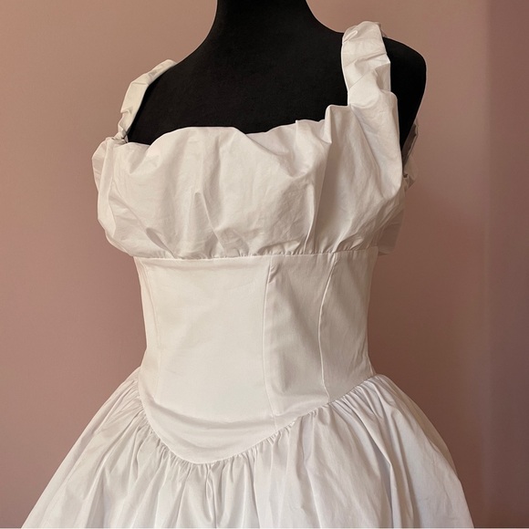 House of CB- Le Puff White Cotton Tulle Mini Dress Square Neck Romantic Size M - Picture 10 of 16